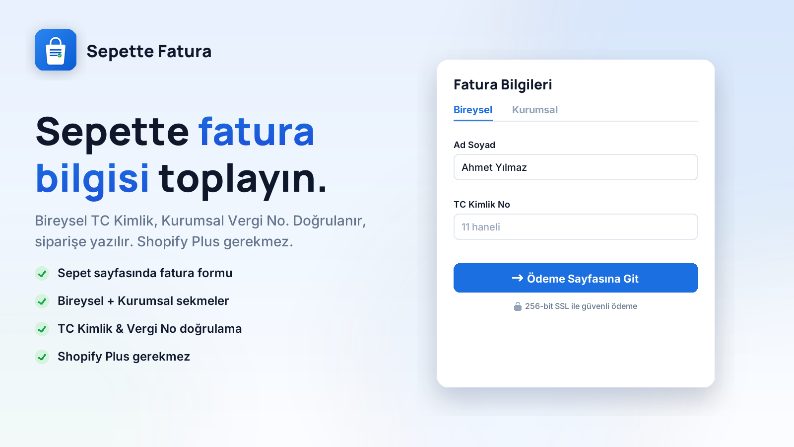 Sepet sayfasında fatura formu